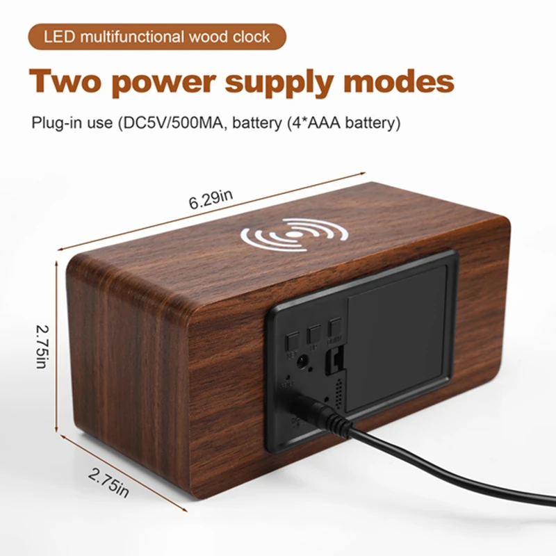 Top Deals Digital Alarm Clock, Temperature And Humidity Alarm Clock LED Electronic Clock Smartphone Wireless Charger