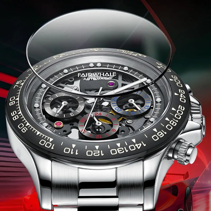 Mark Fairwhale 2025 새로운 최고 브랜드 다기능 해골 시계 자동 운동 기계식 시계 빛나는 방수 남자 시계