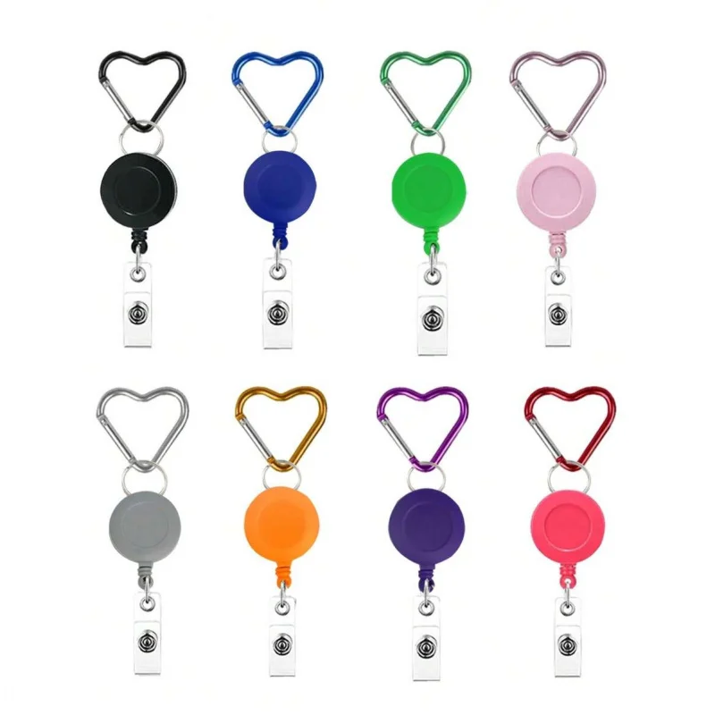 2DCute Heart-Shaped Carabiner with Metal Clip and Retractable Badge Reel, Eight Fun Styles of Badge Scroll Hanging Buckles, Suit