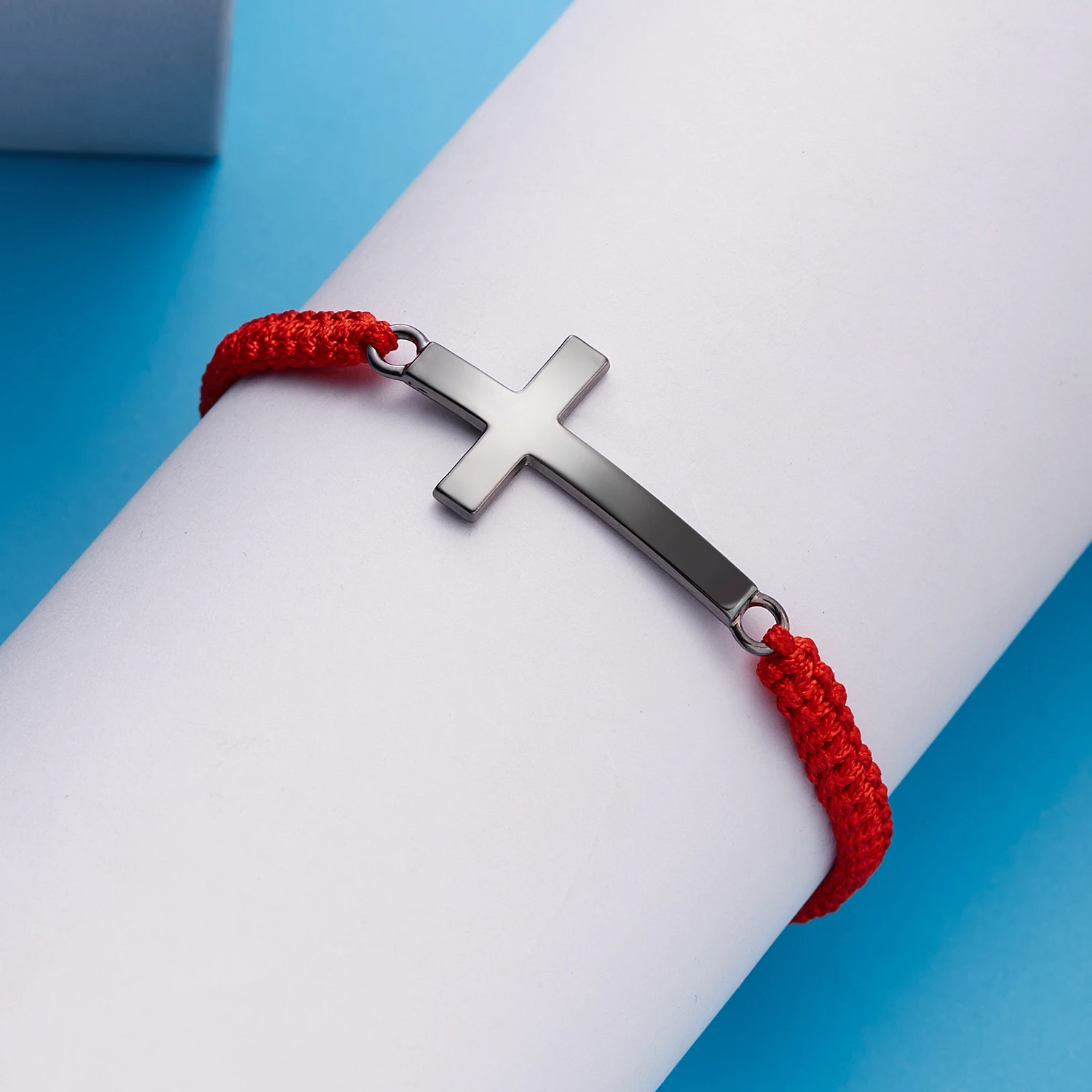 Hip Hop Edelstahl Kreuz geflochtenes Armband für Frauen Männer rot schwarz einfaches Paar verstellbare Handgelenk Armreif Christian Souvenir – Detail 14