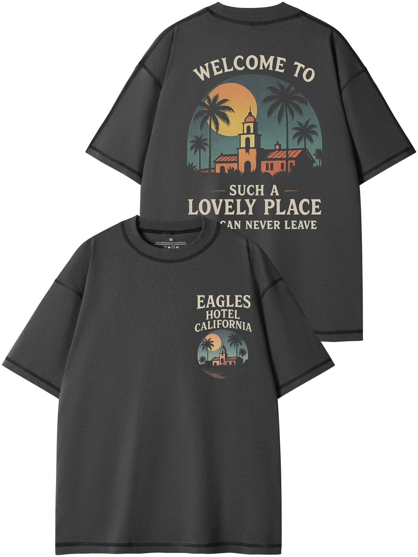EAGLES Vintage American Street Design Loose Fit round Neck Short Sleeve Pure Cotton Rock T-Shirt Breathable Comfortable Unisex