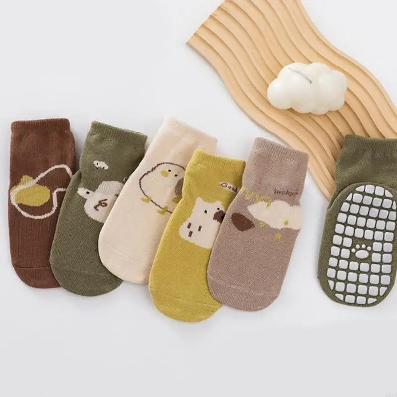 581F 1 زوج جوارب للرضع مرنة ومريحة جوارب للكاحل للأطفال قبضة نونسليب للمشي الآمن من 0 أشهر إلى 5 سنوات للأولاد والبنات