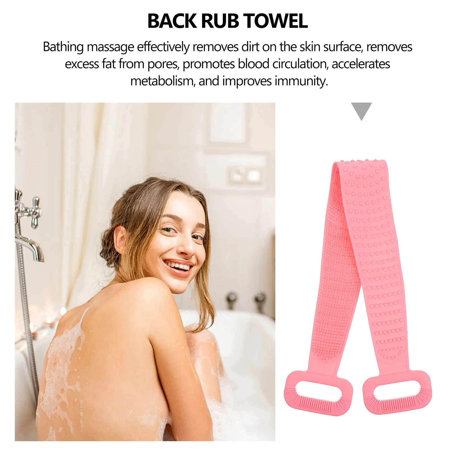 

Silicone Bath Towel 70cm Pink Back Rub Exfoliating Massage Shower Accessories Long Straps Body Spa Bathing Supplies