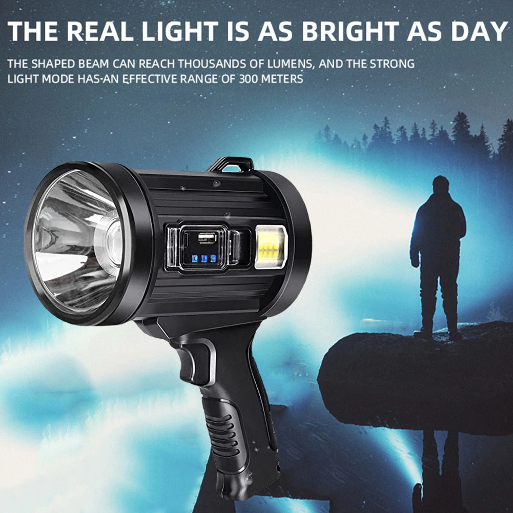 Handheld Hunting Flashlight with Solar Panel LED Flashlight Waterproof Fishing Lantern Torch Emergency Charging Outdoor Lamp