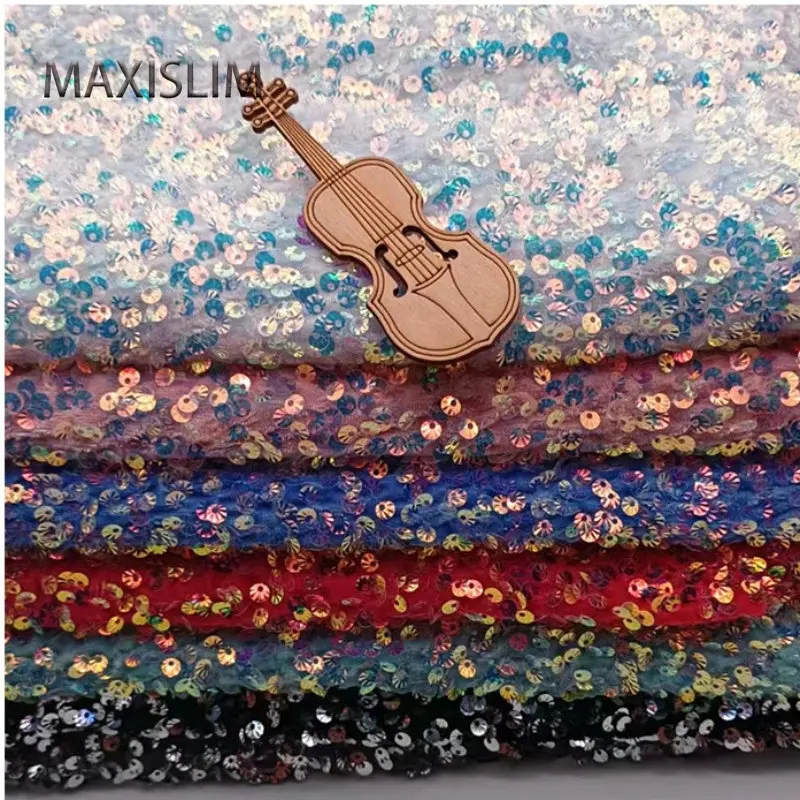 5MM Flannel Sequin Fabrics For Dress Bag Skirt High Quality Shiny Shell Sequin Embroidery Fabrics DIY Sewing Material Wide：125CM