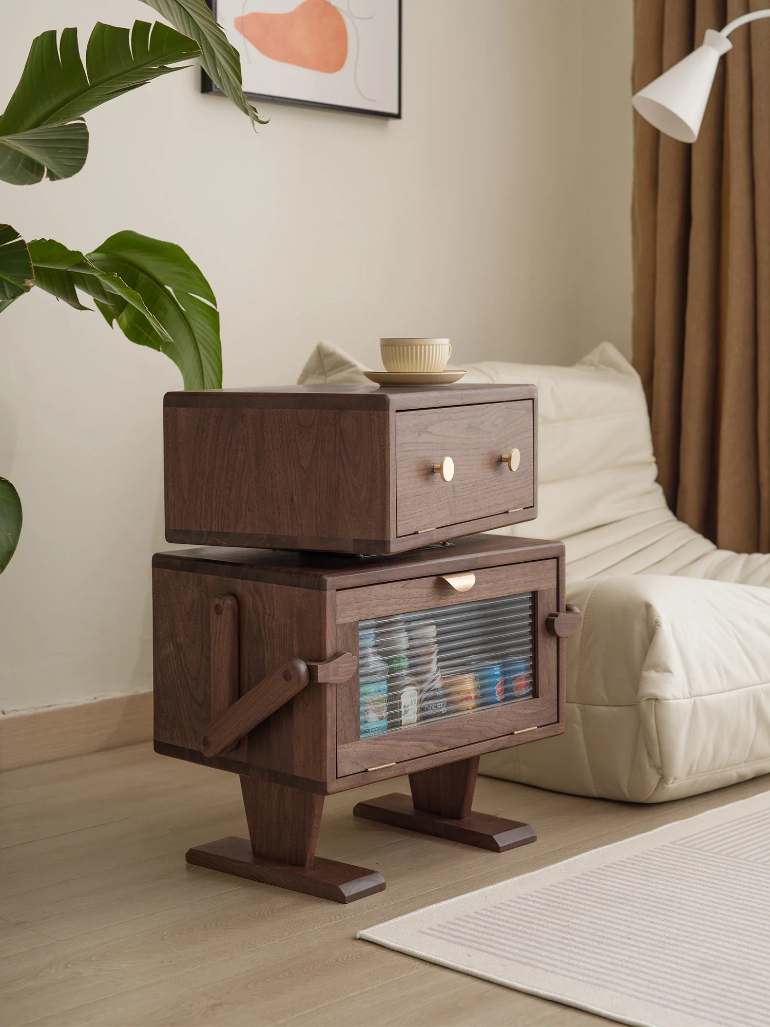 North American black walnut robot side cabinet solid wood sofa side several living room storage bedside table children cartoon