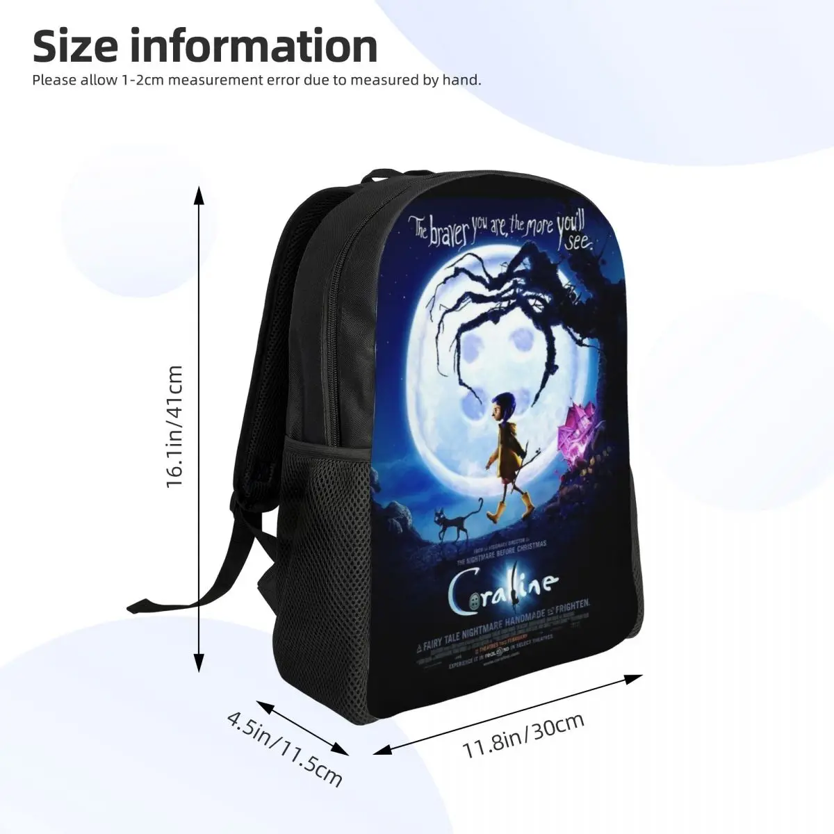 Halloween Horrorfilm Coraline Rucksack für Männer Frauen wasserdichte College School Tasche drucken Bücher taschen