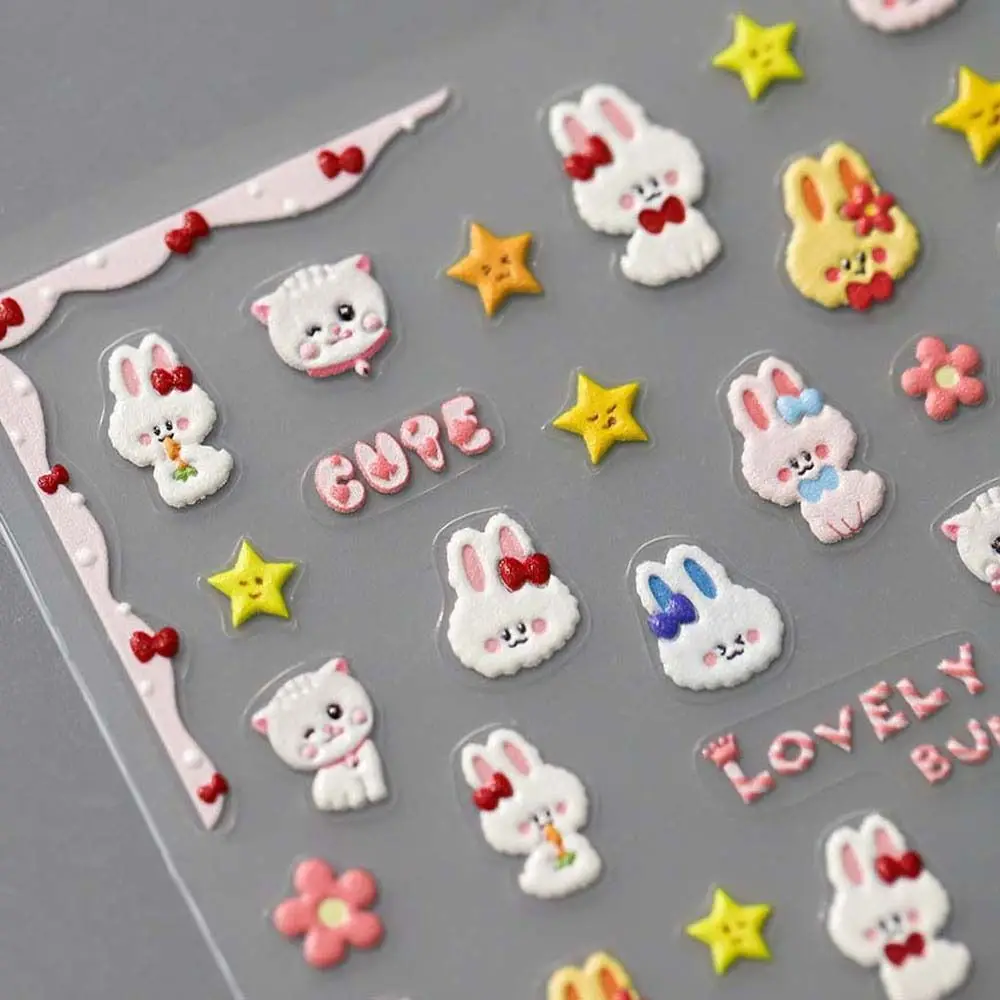 Nagelaccessoires Cartoon Konijn Nail Stickers Diy Nail Charms Manicure Ornamenten Cartoon Konijn Nagel Stickers Blauw Roze Kleur