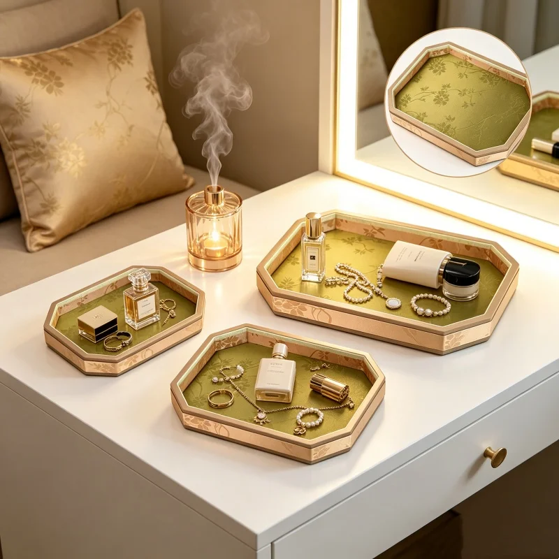 Chinese Embroidery Silk Octagonal Jewelry Display Tray, Counter Showcase Plate for Bracelet & Necklace, Appraisal Organizer