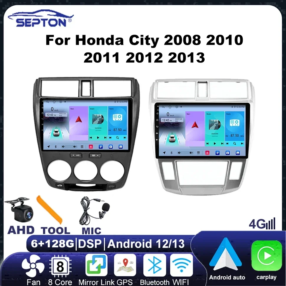 

SEPTON 2Din Android Radio Multimedia Player for Honda City 2008 2010 2011 2012 2013 Carplay Navigaion GPS BT Stereo Head Unit