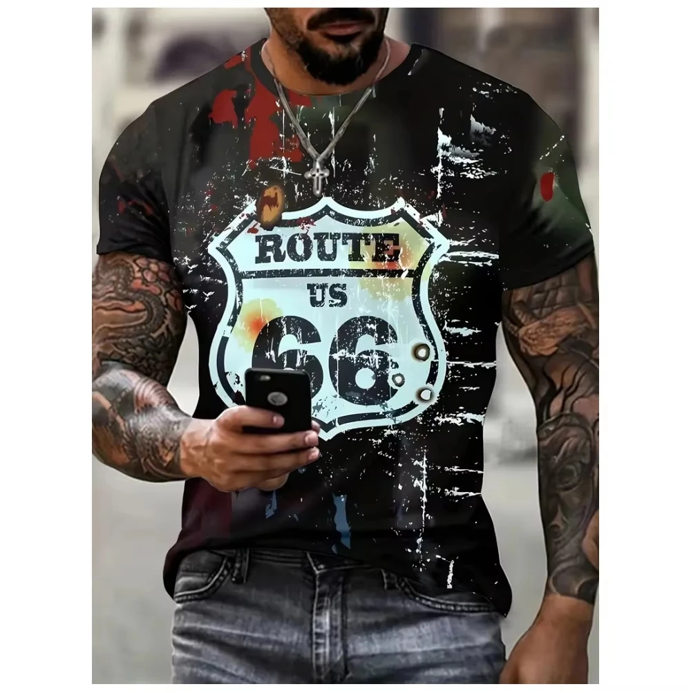 

Newest Summer T Shirts For Men 3d Printed Route 66 Man Tops Tee Male Casual Short Sleeve Vintage Streetwear Oversized T-Shirt