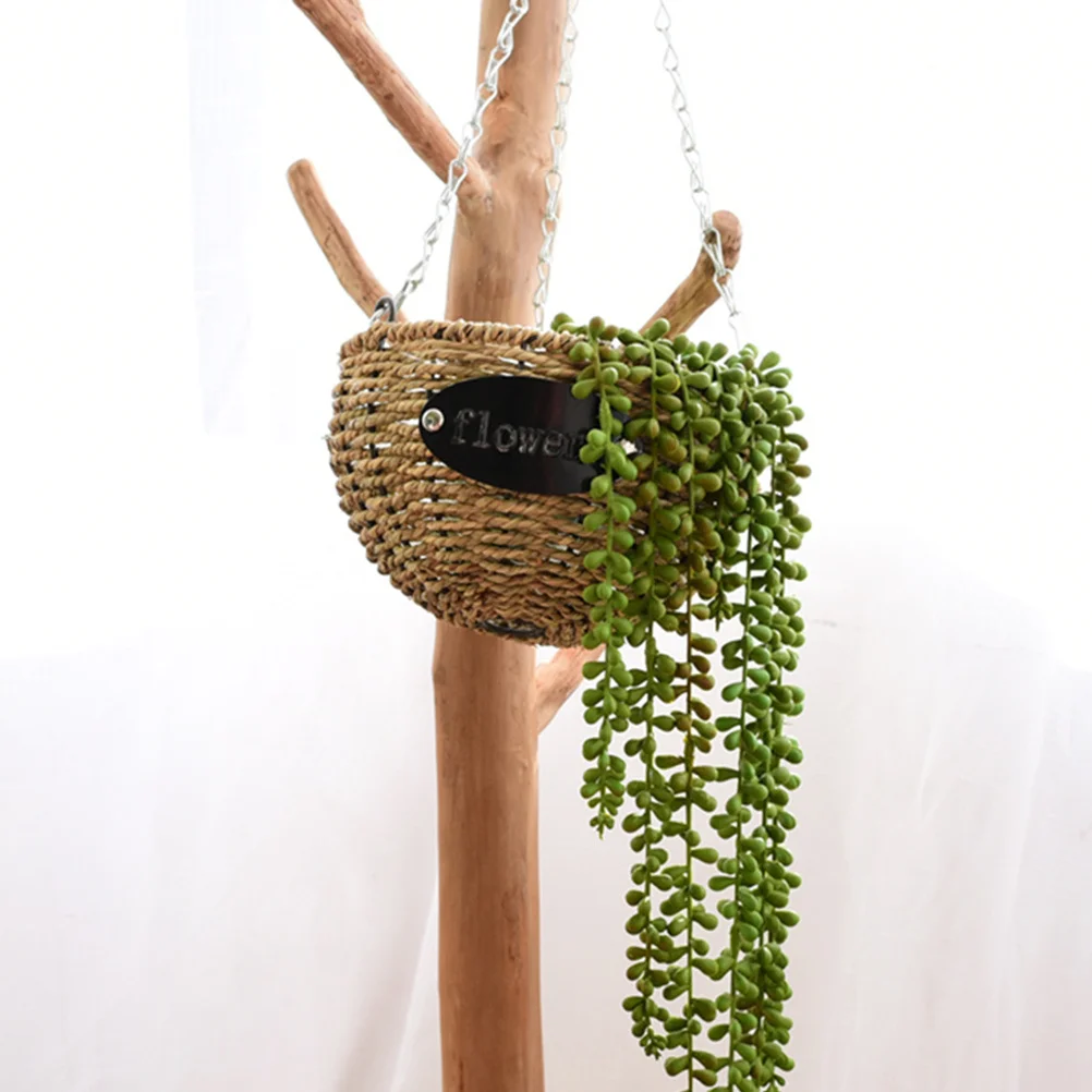 

Woven Hanging Flower Basket Straw Planter Chain Indoor Outdoor Garden Balcony Decor Orchids Succulents Hanging Planter Basket