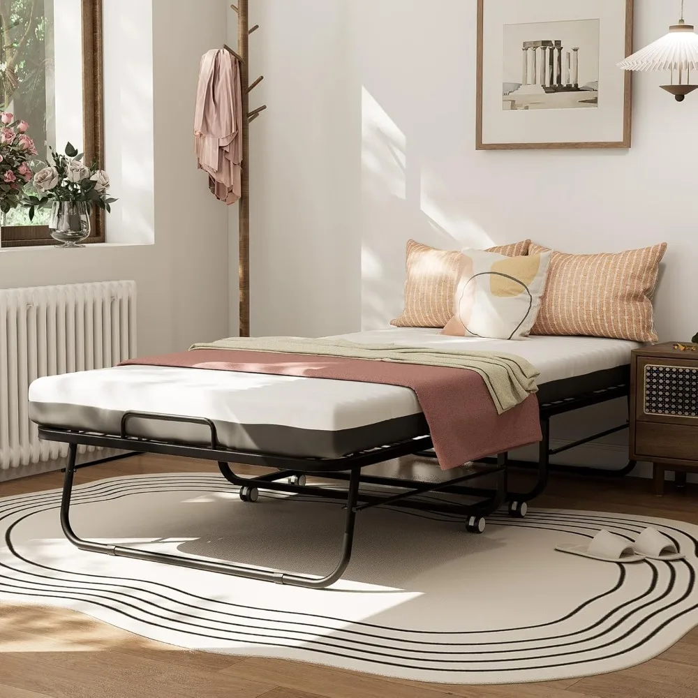 سرير قابل للطي مع مرتبة إسفنجية الذاكرة، سرير ضيوف قابل للطي مقاس 75 × 31 للبالغين، موفر للمساحة، إطار معدني محمول بحجم سرير قابل للطي
