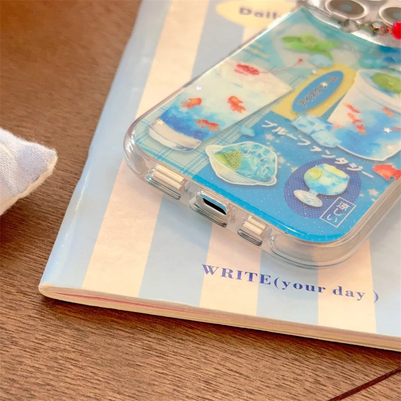 الليمون الصودا البوب الجليد بارد منعش ذهبية الفن جراب هاتف آيفون 16 15 14 13 برو ماكس حافظة لطيف الحلو الفاخرة الكرتون غطاء