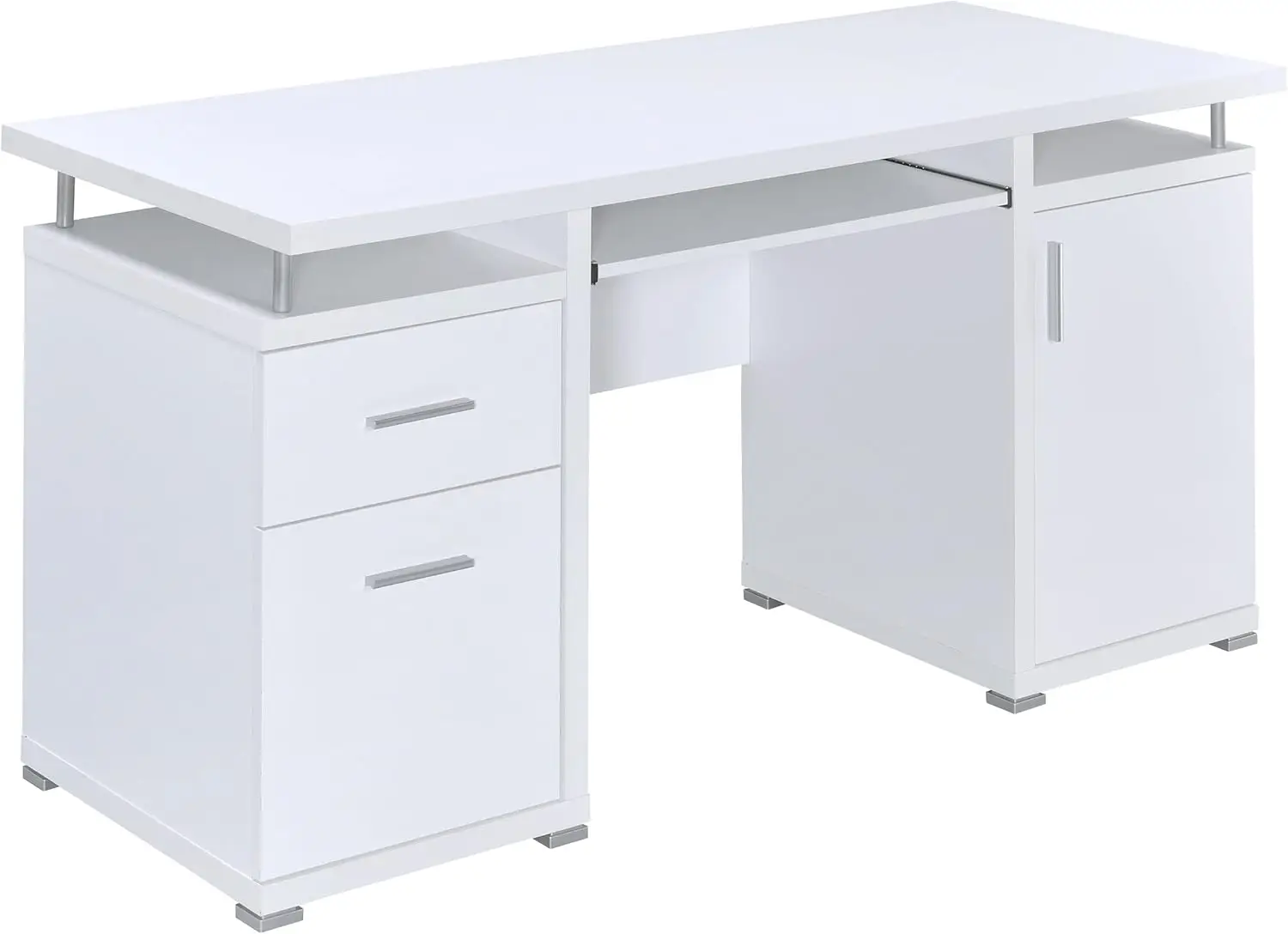 Modern 55 Inch 2-Drawer Home Office Computer Writing Desk Study Table with File Cabinet Storage Engineered Wood White