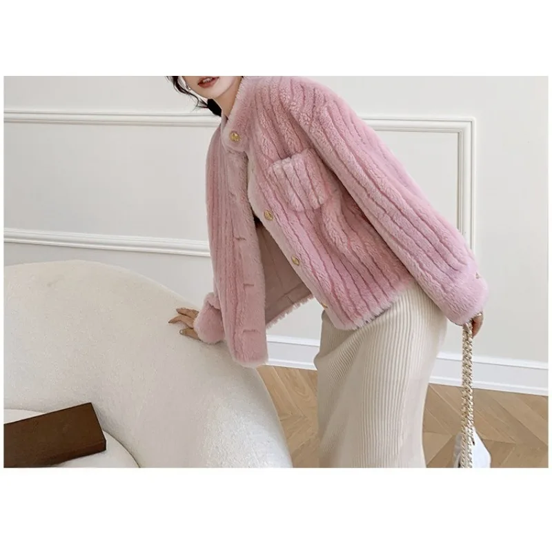 

Small Stand-up Collar Lambswool Fur One Shearling Coat Short Fur Young Coat