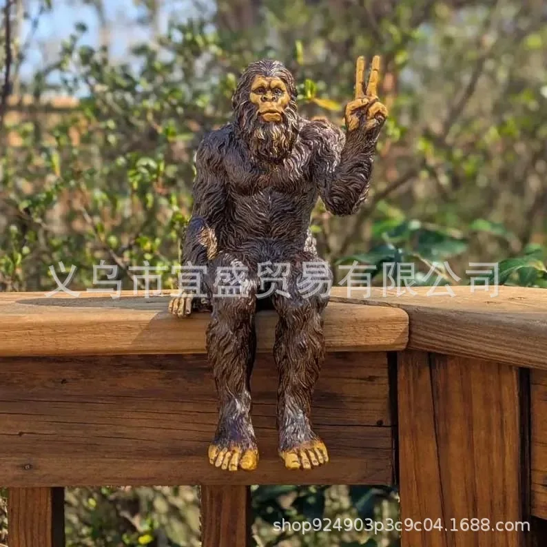 Peace Sign Gorilla Resin Figurine- Cute Garden Ornament for Outdoor Yard Decor (Handmade Animal