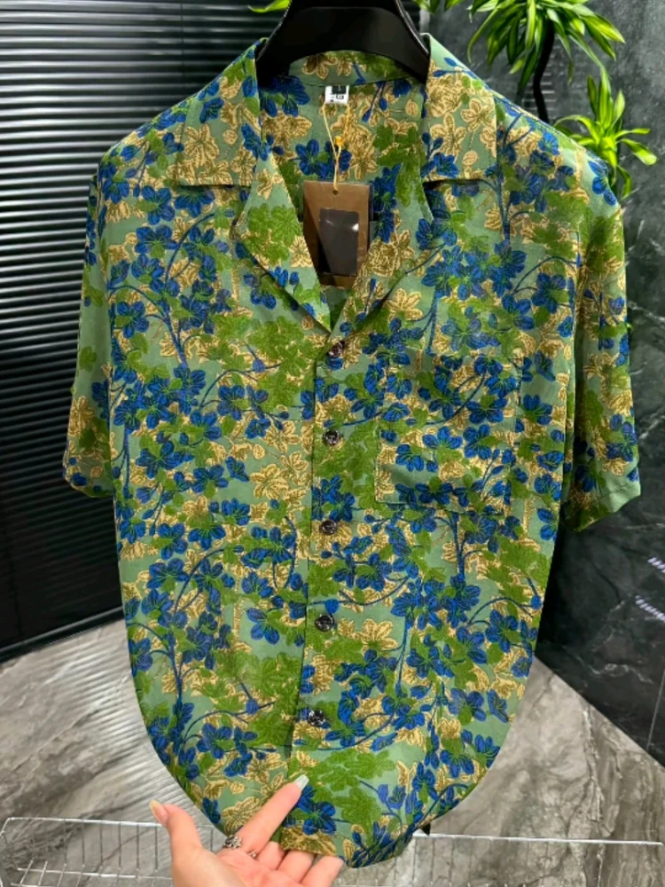 Summer Men's Floral Shirt Short Sleeve Cuban Collar High Quality Fashionable Luxury Lightweight Shirt Casual Style Antibacterial