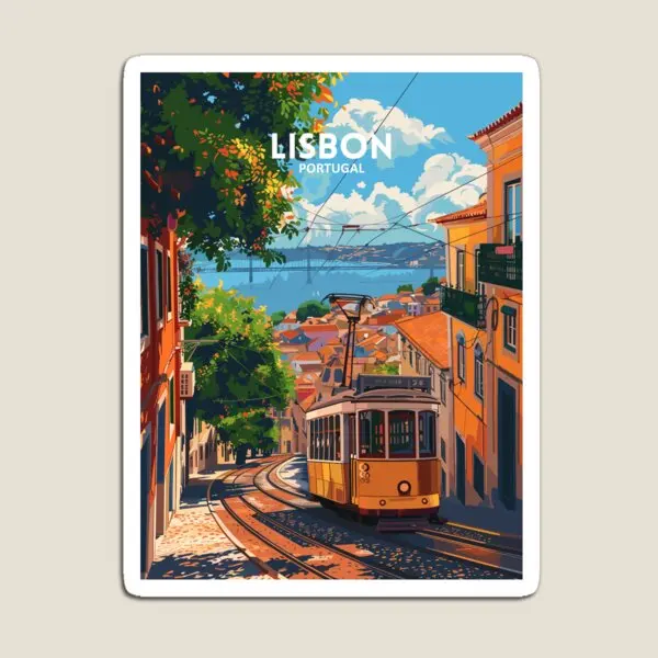 Lisbon Portugal Travel Art  Magnet Baby Funny Toy Children for Fridge Organizer Magnetic  Refrigerator Decor Colorful Holder