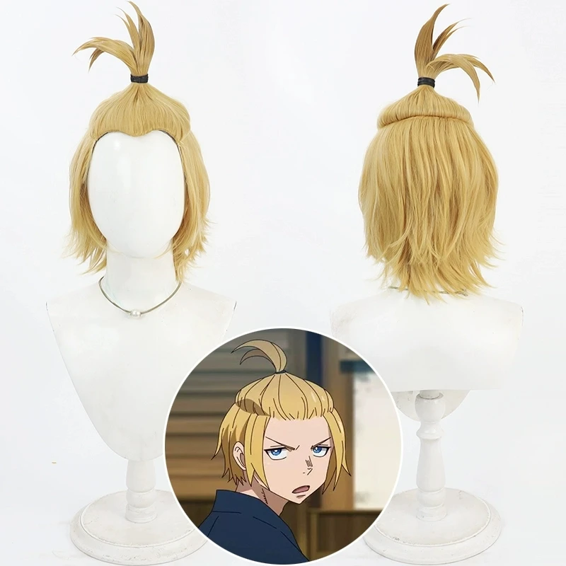 Fire Force Arthur Boyle Cosplay Wig 30cm Short Blonde Heat Resistant Synthetic Hair Halloween Party