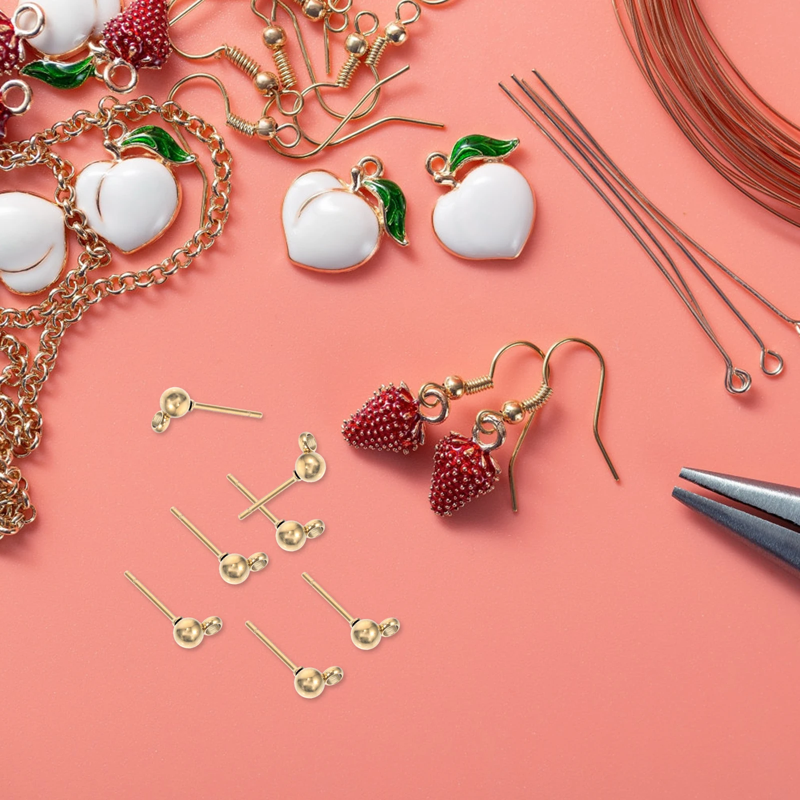 100pcs Needle Accessories Pin Components Jewelry Findings Earring Making Supplies Stainless Steel Ball Post Studs Diy Handmade