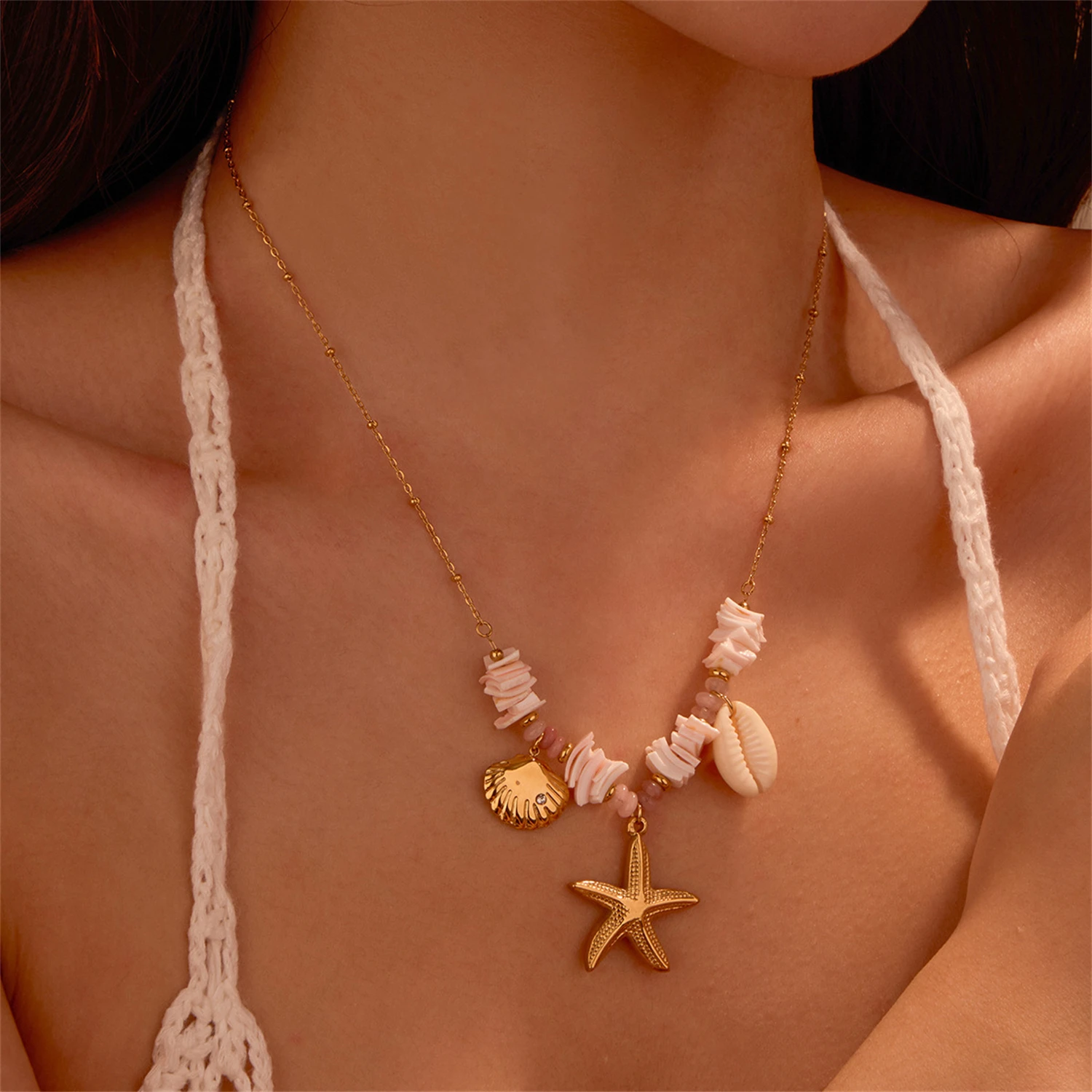 

WAKA Bohemian Beach Starfish Shell Beaded Necklace for Women Sea Style Pendant Choker Summer Vacation Party Trendy Jewelry Gift