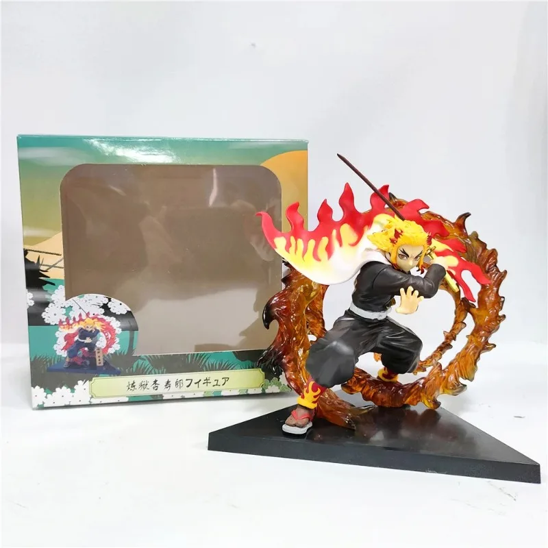 Demon Slayer Rengoku Kyoujurou Anime Figures Fire Led Scene DIY PVC Action Figure Toys Kimetsu no Yaiba Figurine  Doll 14cm - view 2