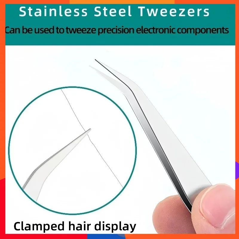 ESD Anti-Static Precision Stainless Curved Tip Electronics Industrial Tweezers Silver Type Electronics Phone Repair Hand Tools