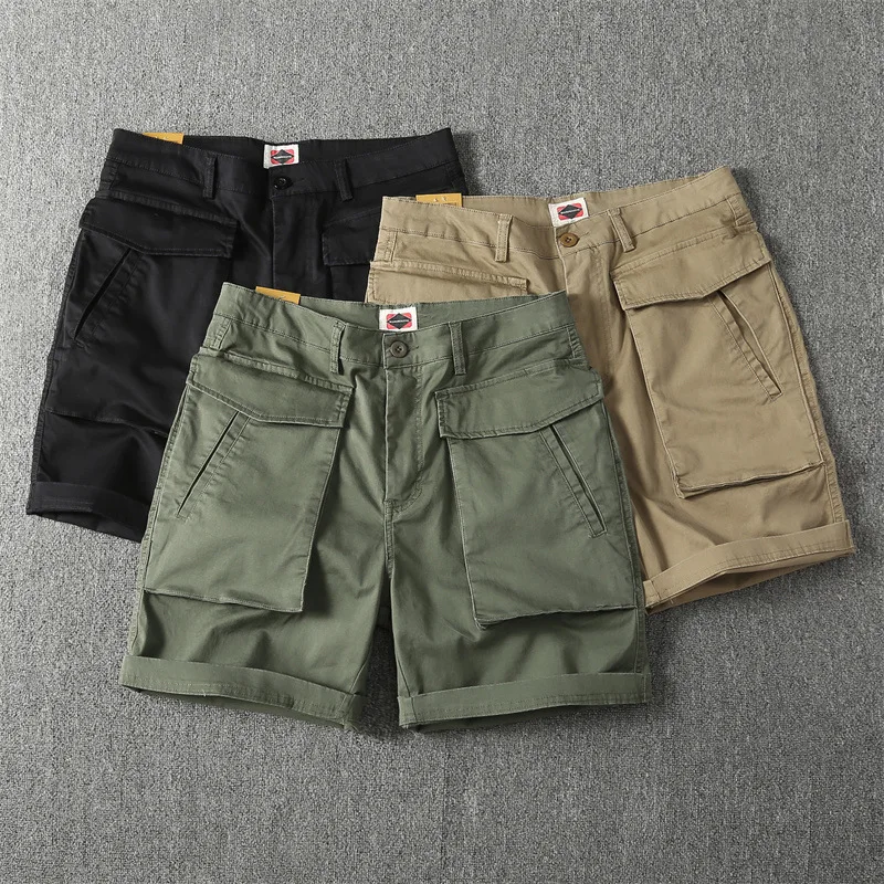 Men Casual Cargo Shorts Solid Color 2023 Summer Tactical Multi-pocket Short Pants Loose Male Outdoor Hunting Fishing Shorts