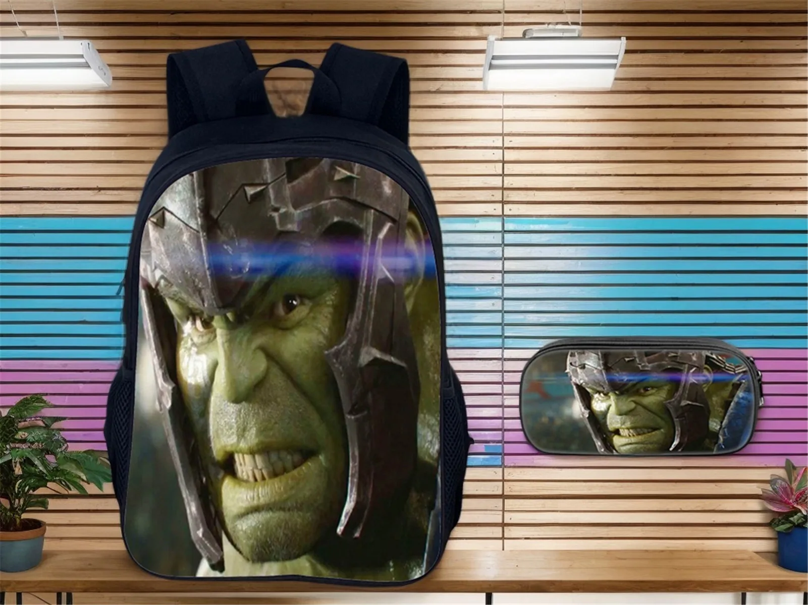 

Elementary Student Hulk Lightweight Backpack,Miniso School Bag+Pencil Box Set