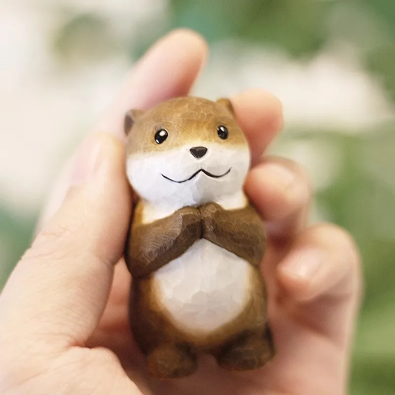 Hand-carved Wooden Otter Desktop Ornament Solid Wood carving Home Decoration Wooden Lutra lutra Craft