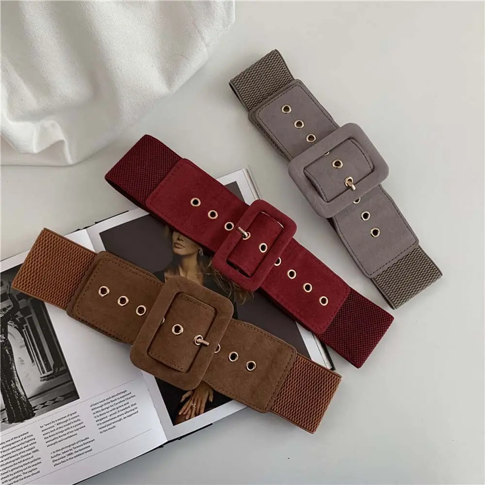 

Wide Waistband Solid Color Metal Buckle Dress Coat Geometric Women Belt Female Waist Strap Cummerbunds Elastic Waist Belt