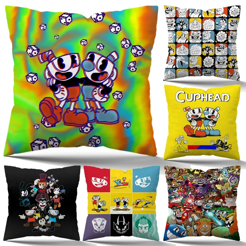 CUPHEAD Pillow Case 45cm Cartoon Print Pillowcover for Living Room Decorative Sofa Cute Cushion Cover Kids Gift No Pillow Insert