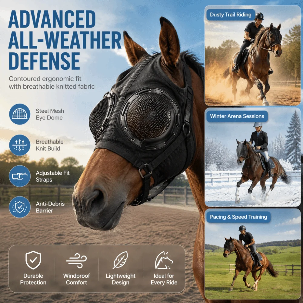 Durable Knitted Fabric Horse Eye Cover ABS Black Race Blinkers Comfort Fit Design Sand Mud Proof Mesh Horse Blinder Mask Horse