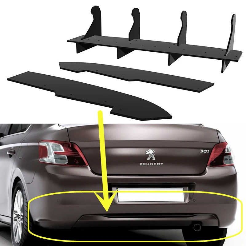 Use For Peugeot 301 Sedan Standard Edition 2013--2017 Year Rear Diffuser Bumper Lips Spoiler Splitter Body Kit Accessories