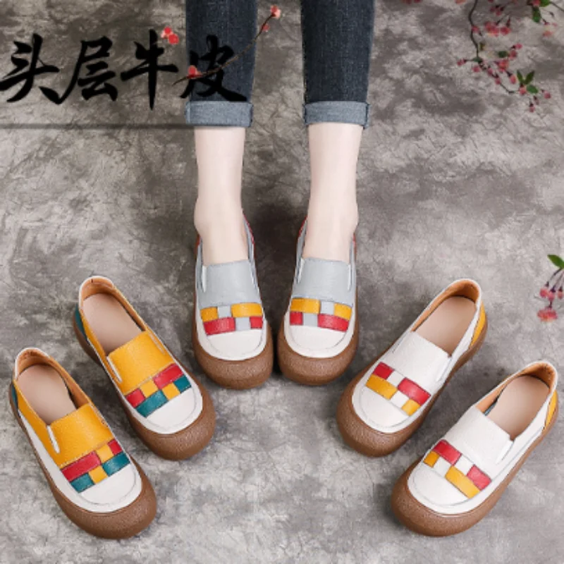 ZXRYXGS Promotion Autumn Genuine Leather Spell Colors Women Fashion Sneakers Casual Shoes Flat Thick Sole Large Size Shoes 2026