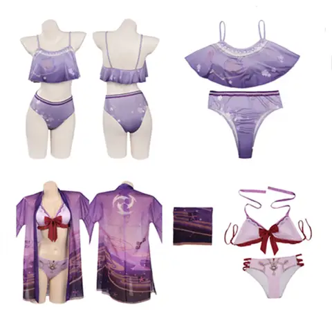 Adult Women Genshin Impact Baal Raiden Shogun Cosplay Costume Swimwear Outfits Halloween Carnival Suit