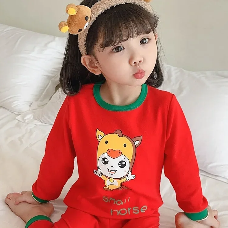 Children's loungewear set Autumn and winter boys and girls long johns two-piece set Cotton baby pajamas two-piece set