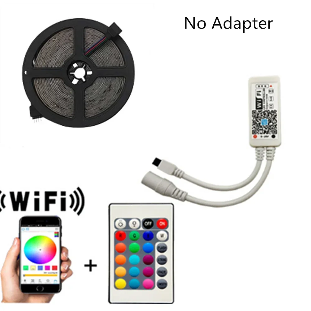 5m 10m 15m WiFi LED Strip Light RGB Waterproof SMD 5050 2835 DC12V rgb String Diode Flexible Ribbon WiFi Contoller+Adapter plug