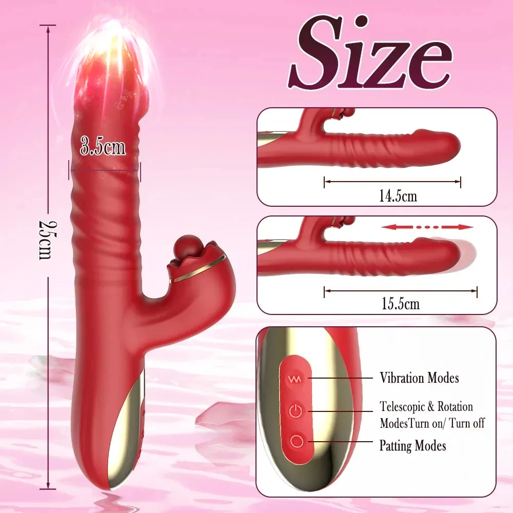 Telescopic Rotating Licking Rabbit Vibrator Dildo Vaginal Female Clitoris G-spot Stimulator Intimate Goods Adult Sex Toy Orgasm