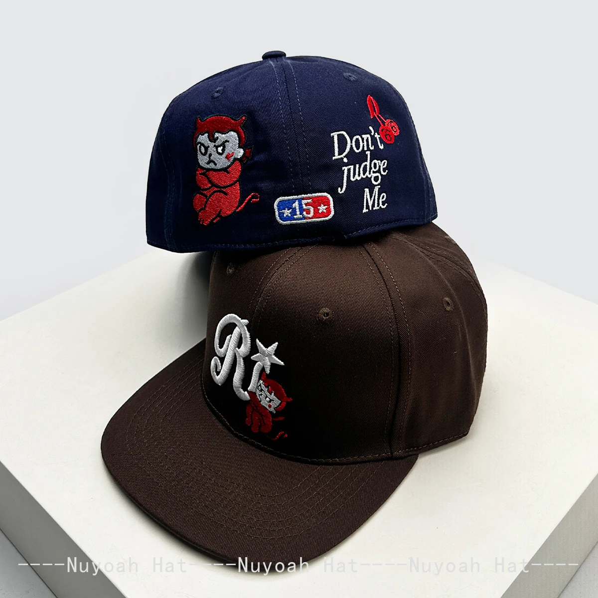 New Men Women Korean Niche Embroidered R Letter Devil Baseball Hats Sunshade Flat Eave Versatile Hardtop Peaked Caps Ins Fashion