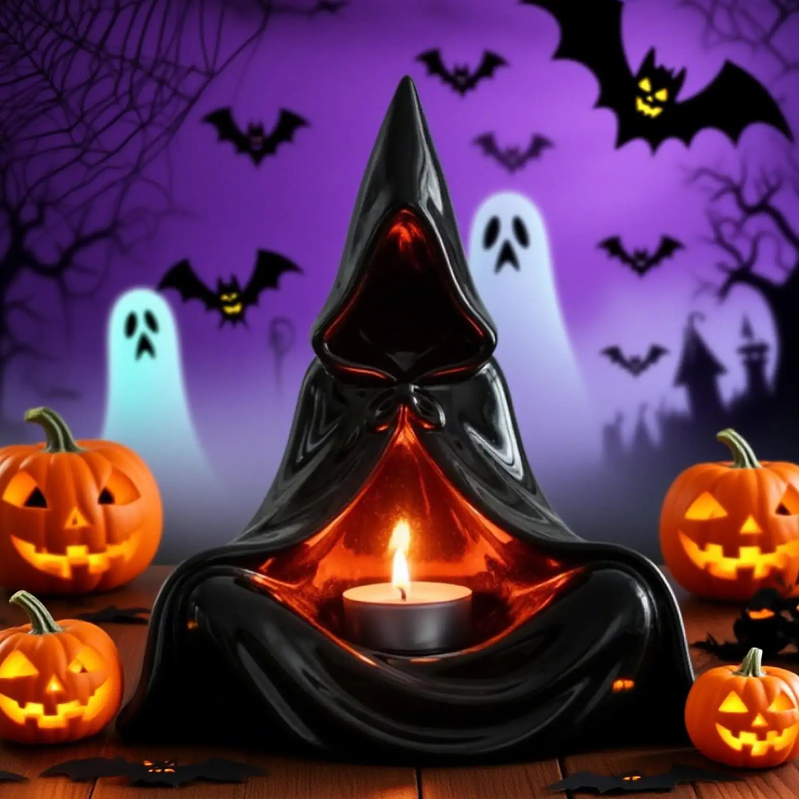 Portavelas espeluznante, decoración de escritorio para hombre misterioso, portavelas gótico para Halloween, casa embrujada, mostrador, chimenea