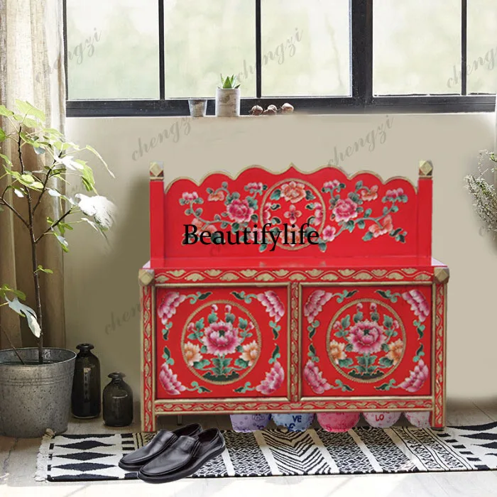 A178   Shoe changing cabinet Household multi-functional simple shoe changing stool Painted shoe rack Sitting storage cabinet
