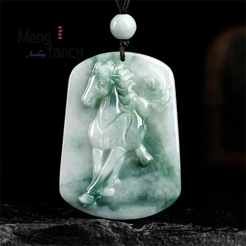 

Natural Burmese A-goods Jadeite Floating Flower Zodiac Horse Pendant Simple Retro Exquisite Best Selling Fashion Jewelry Mascots