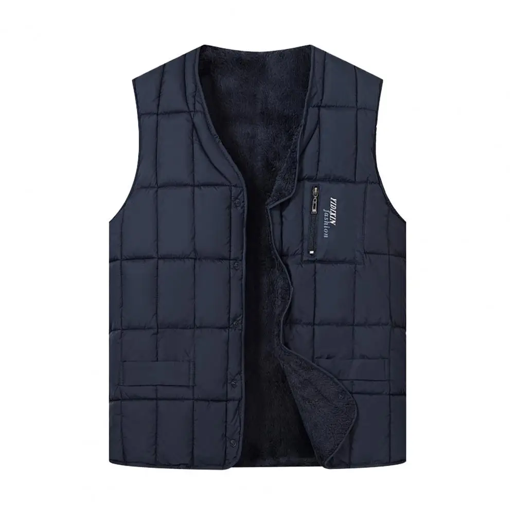 Gilet senza maniche da uomo gilet trapuntato con scollo a v e fodera in peluche tasche con cerniera gilet termico senza maniche per l'inverno