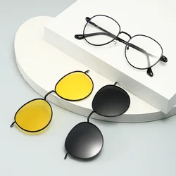 Roud Frame Polarized Sunglasses Magnetic Clip On Glasses Metal Frame Optical Prescription Eyeglass Magnet Eyeglasses 3 IN 1