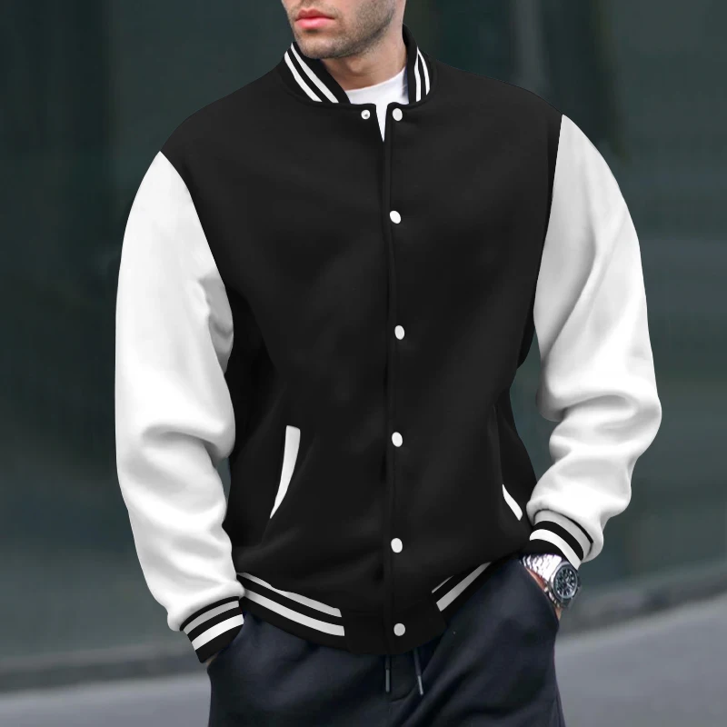 European and American men's fashionable stand up collar color block baseball suit casual sports jacket