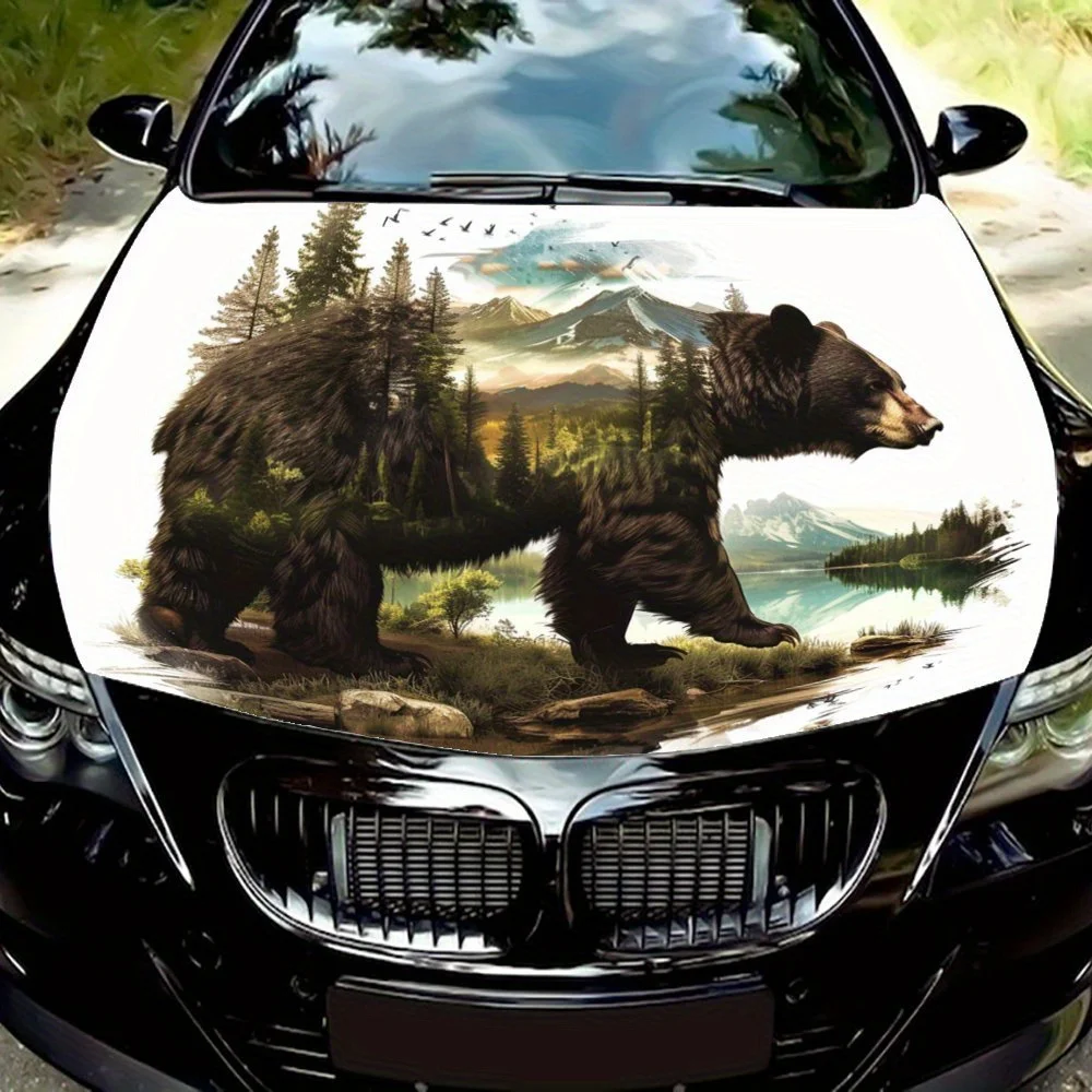 

Графические автомобильные виниловые обертывания, переплетающие узоры черного медведя и леса, виниловая упаковка в натуральном стиле для автомобильных капотов
