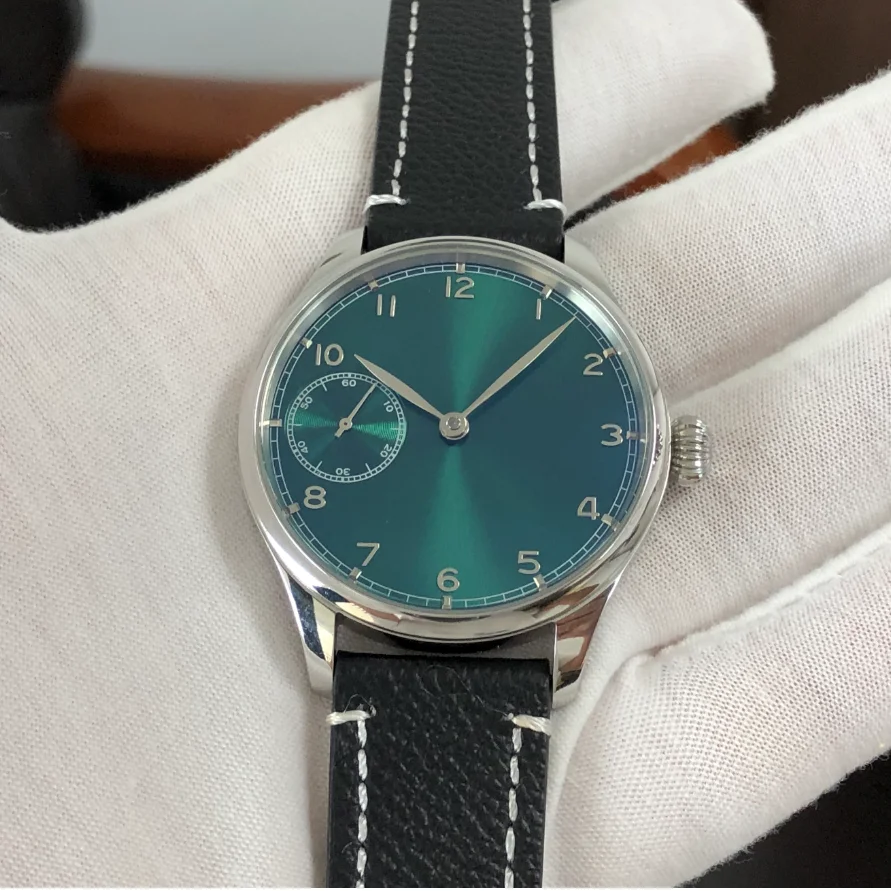 41mm ST3600 Watch GEERVO No Logo Green Dial Silver Numbers Asian 6497 Movement Mechanical Pilot Watches  GR1021-26