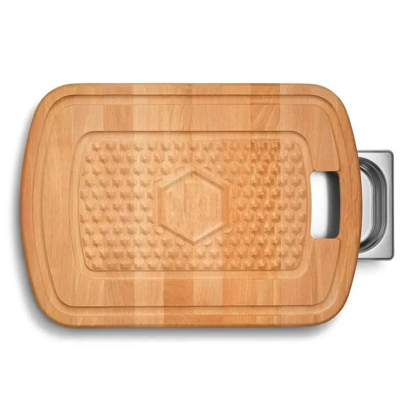 Double Sided Beech Wood Cutting Board with Stainless Steel Drip Tray Bamboo Cutting Board with Juice Tank Big Butcher Block